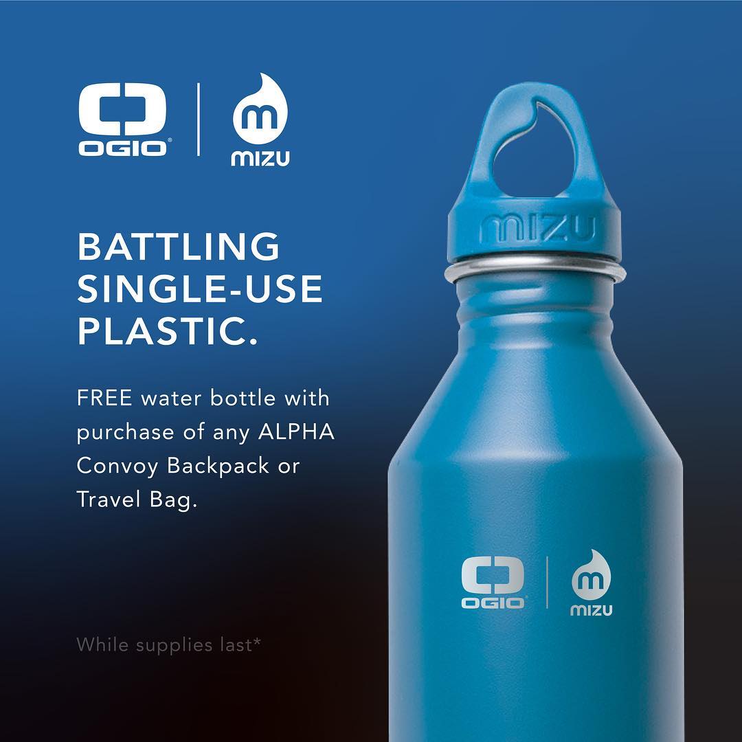OGIO x MIZU collab reusable water bottle to reduce single use plastic