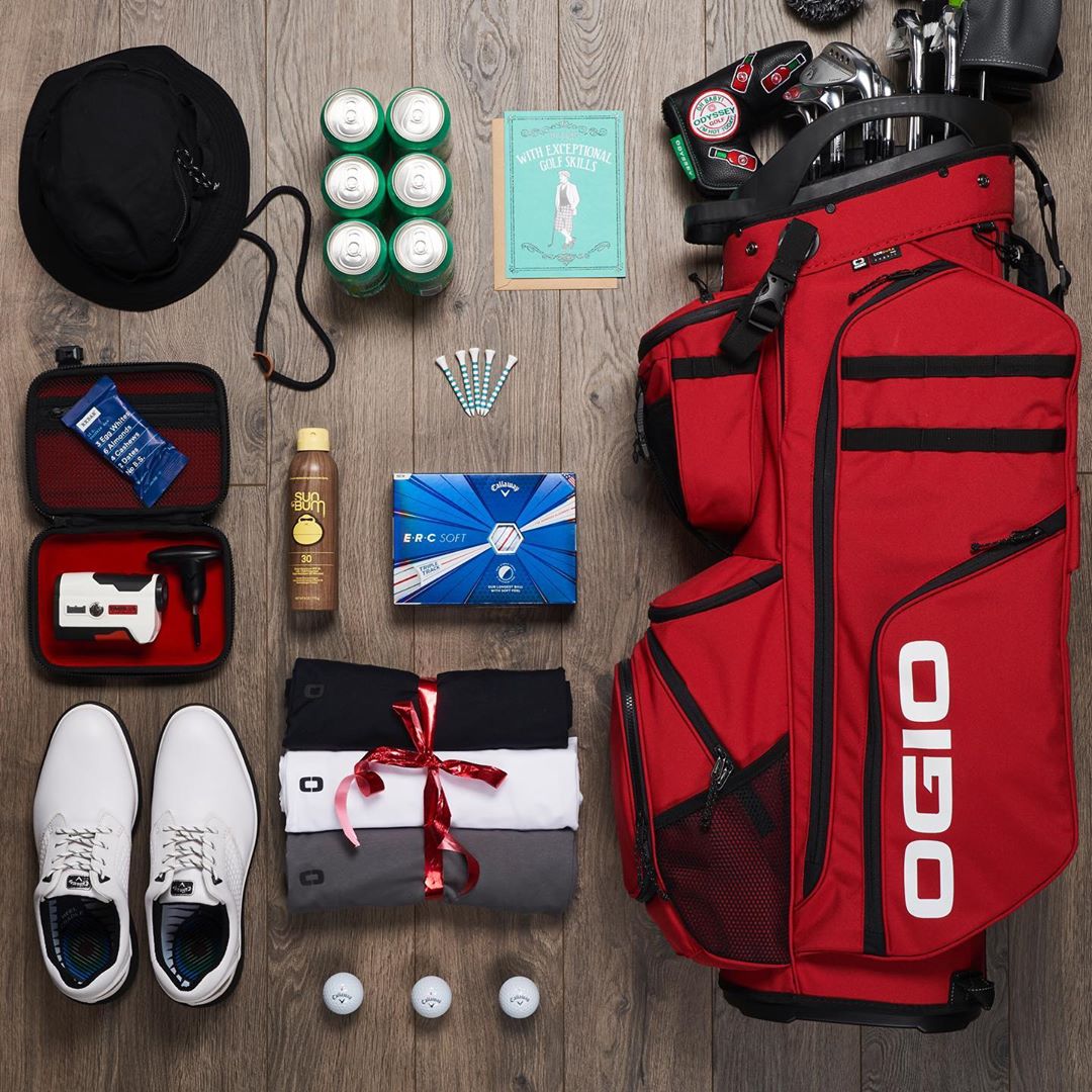 OGIO Fathers Day Knolling shot. Organization of golf items for Fathers Day.