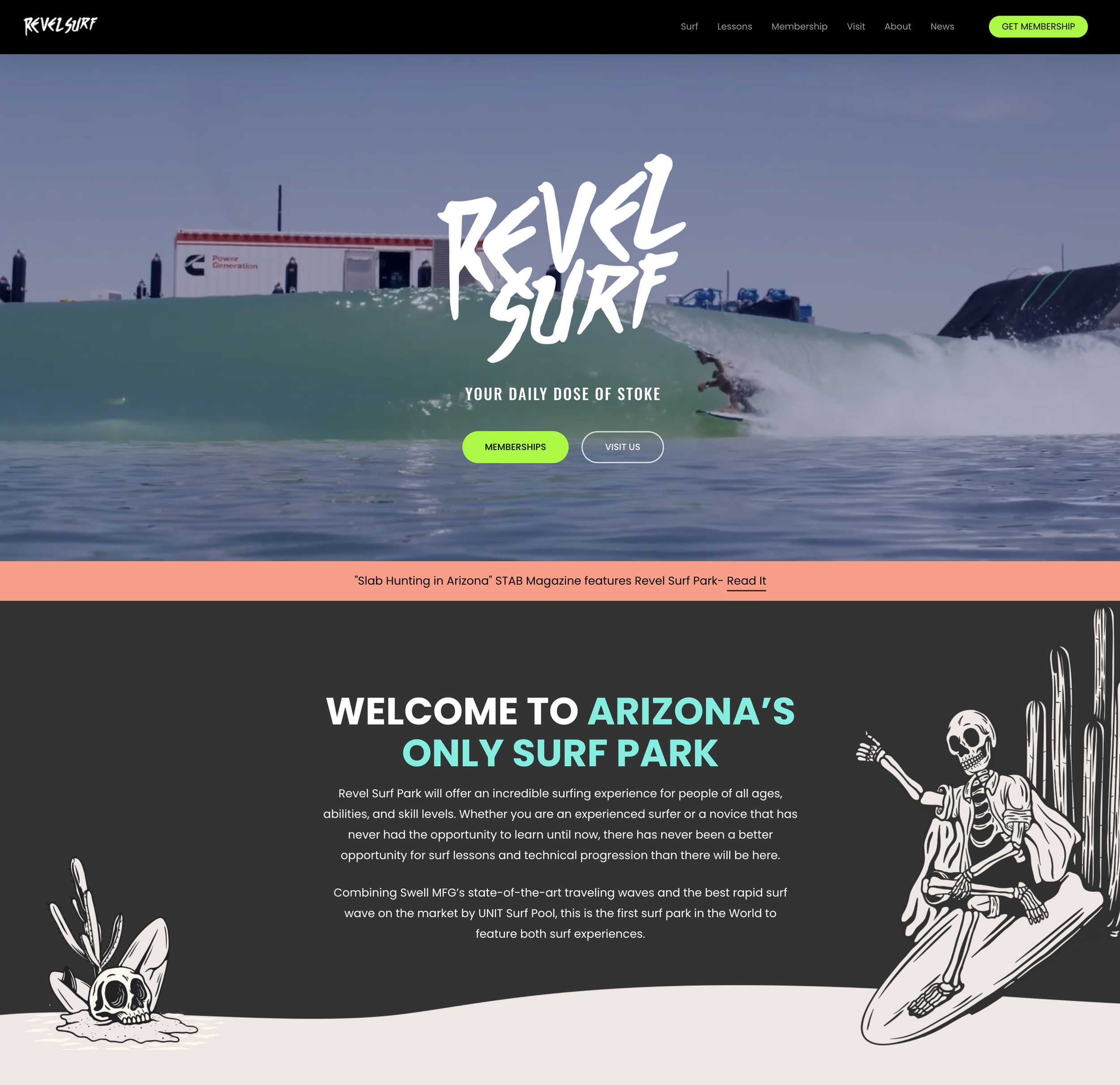 Revel Surf landing page designed by Waves & Water