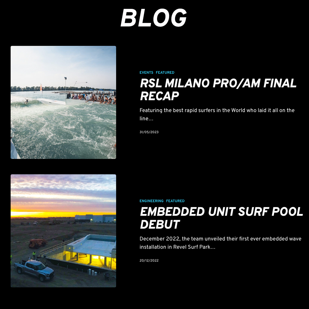 Unit Surf Pool website snip it featuring search engine optimized blog